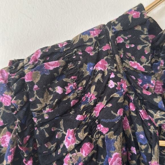 Free People Meant to Be Black Purple Floral Puff Sleeve Smocked Cotton Blouse S - Picture 10 of 15
